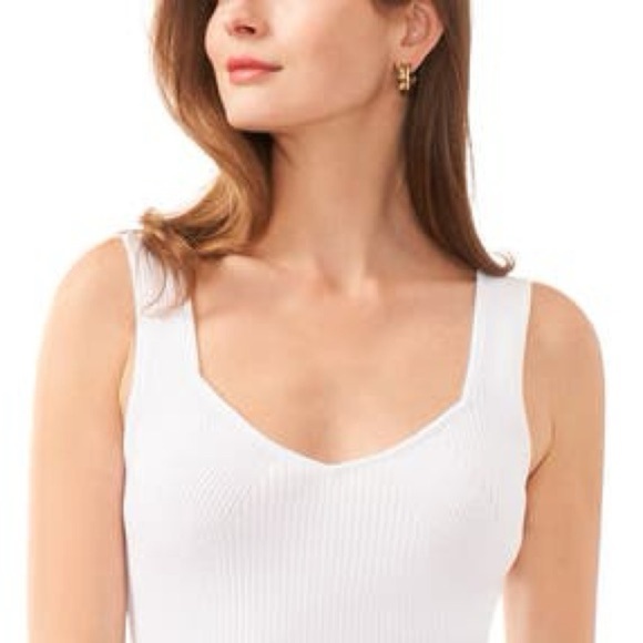 HALOGEN Traveling Rib Sweater Tank White Thick Strap Ribbed Knit Darting Medium - Picture 10 of 10